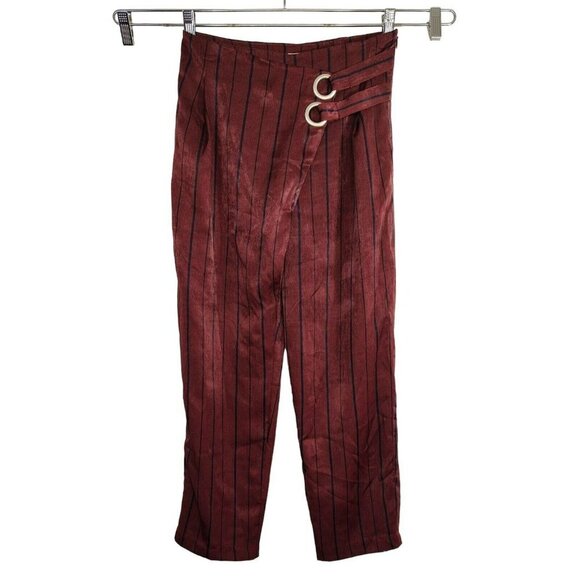 JOA Just One Answer Pants Cropped Women Size S Burgundy Red Black Striped FLAW - Picture 1 of 8